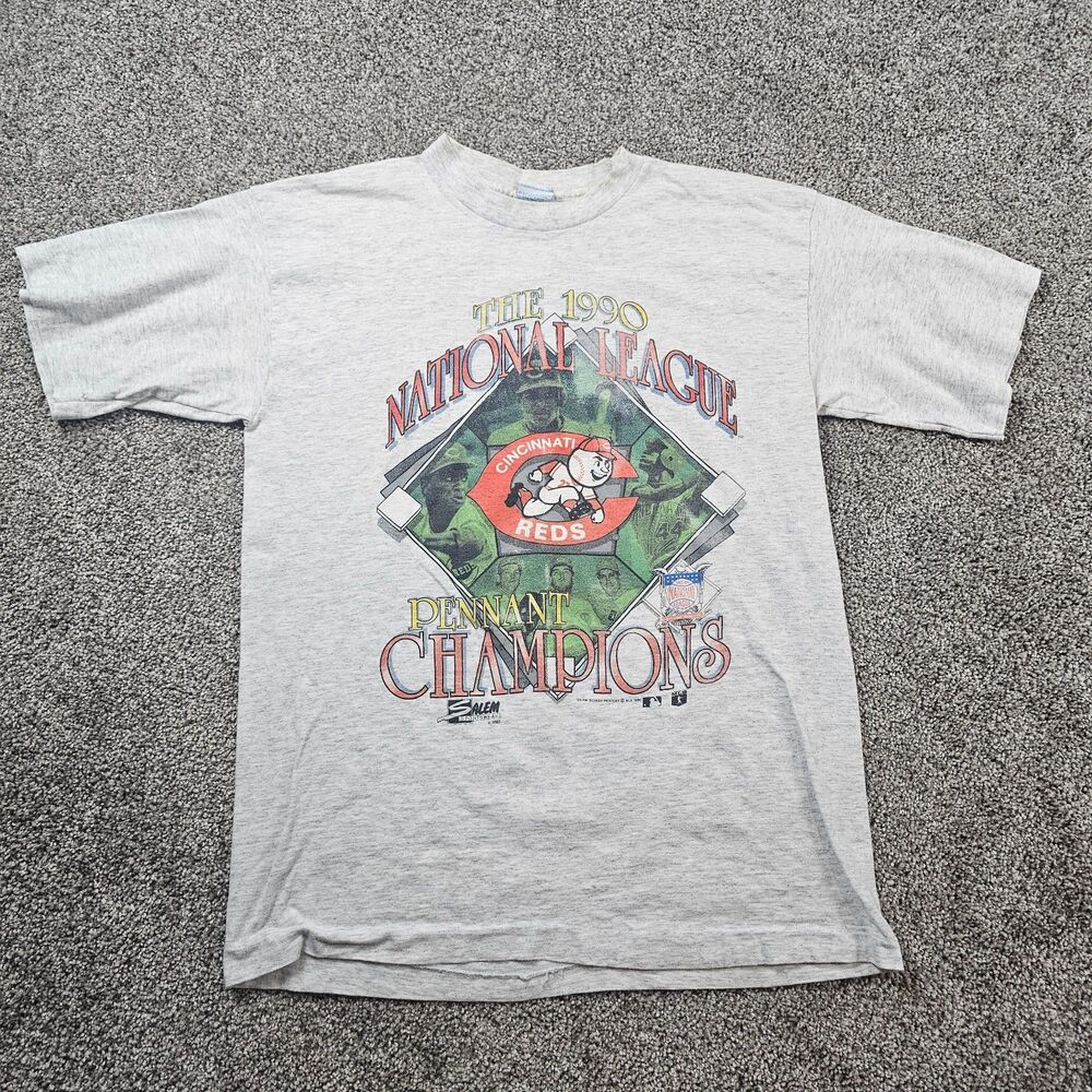 Vintage Cincinnati Reds Shirt Mens Medium Gray National Champions Single Stitch